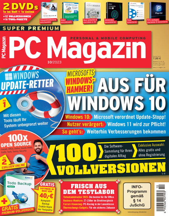 PC Magazin Super Premium XXL mit 2 Heft-DVDs in jeder Ausgabe (inkl. online Zugriff), 1 Jahres-DVD mit den PDF Ausgaben der letzten zwei Jahre sowie eine Prämie Ihrer Wahl.